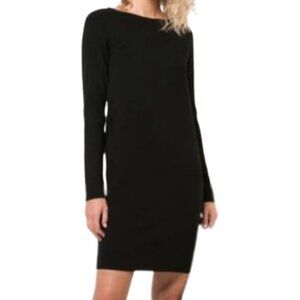 Vince Merino Wool Sweater Dress Small Black Long Sleeve Scoop Neck Knit